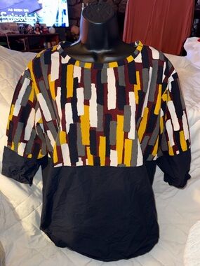 COS Oversized Navy Blue & Striped Colorblock 3/4 Sleeve Tunic Top